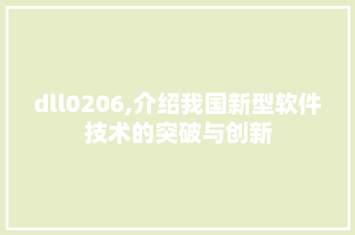 dll0206,介绍我国新型软件技术的突破与创新