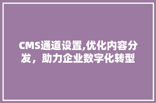 CMS通道设置,优化内容分发，助力企业数字化转型