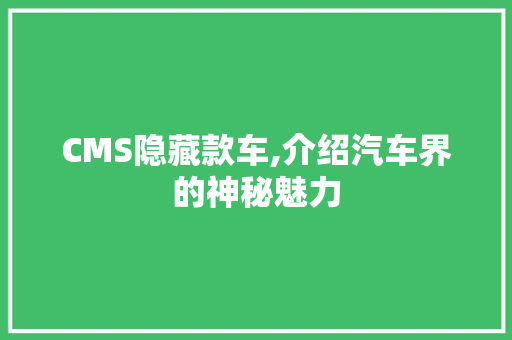 CMS隐藏款车,介绍汽车界的神秘魅力