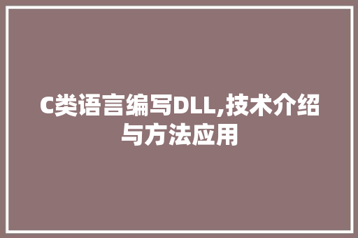 C类语言编写DLL,技术介绍与方法应用 百度算法