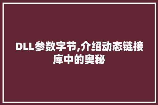 DLL参数字节,介绍动态链接库中的奥秘