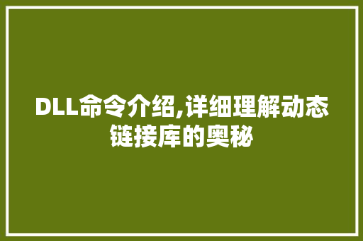 DLL命令介绍,详细理解动态链接库的奥秘 小程序开发
