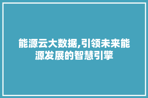 能源云大数据,引领未来能源发展的智慧引擎