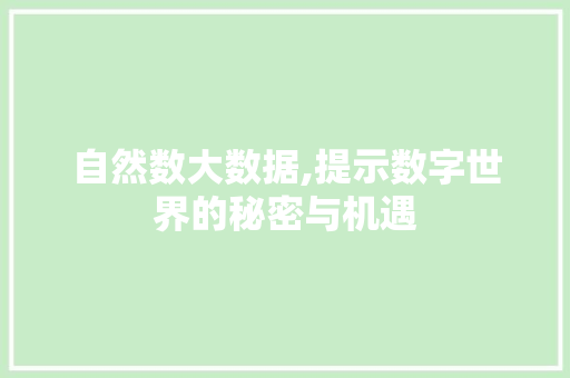 自然数大数据,提示数字世界的秘密与机遇