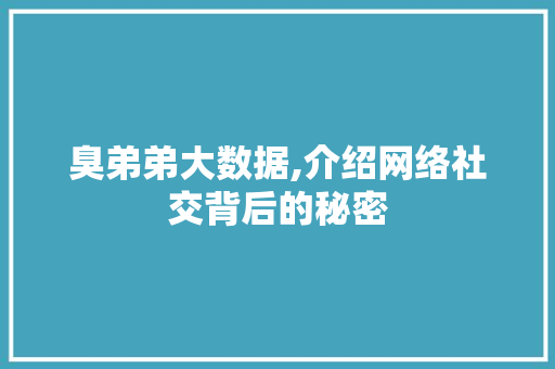 臭弟弟大数据,介绍网络社交背后的秘密