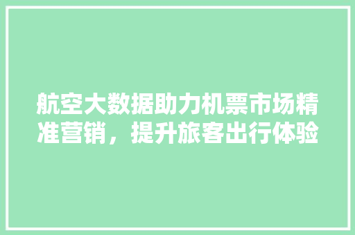 航空大数据助力机票市场精准营销，提升旅客出行体验