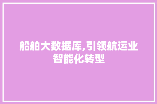 船舶大数据库,引领航运业智能化转型