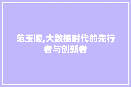 范玉顺,大数据时代的先行者与创新者
