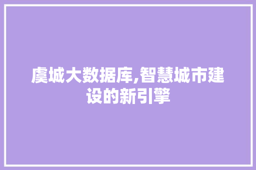 虞城大数据库,智慧城市建设的新引擎