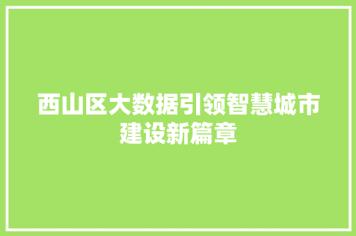 西山区大数据引领智慧城市建设新篇章