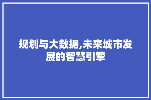 规划与大数据,未来城市发展的智慧引擎