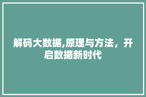 解码大数据,原理与方法，开启数据新时代