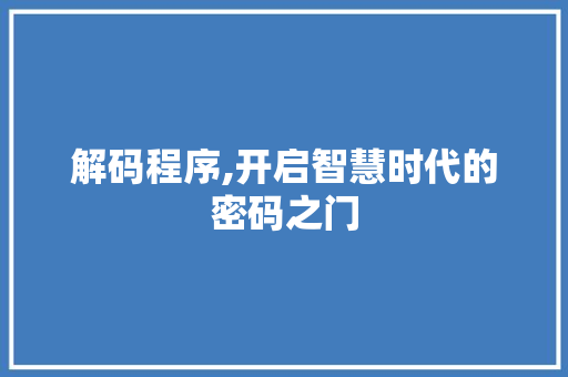 解码程序,开启智慧时代的密码之门