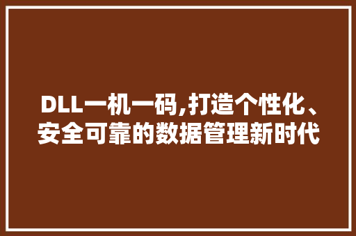 DLL一机一码,打造个性化、安全可靠的数据管理新时代