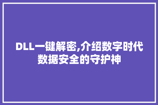 DLL一键解密,介绍数字时代数据安全的守护神