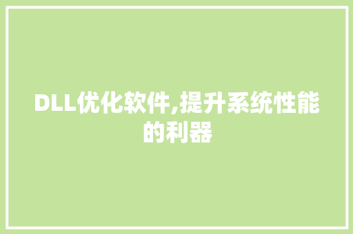 DLL优化软件,提升系统性能的利器