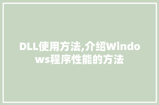 DLL使用方法,介绍Windows程序性能的方法
