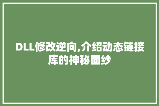 DLL修改逆向,介绍动态链接库的神秘面纱