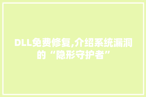 DLL免费修复,介绍系统漏洞的“隐形守护者”