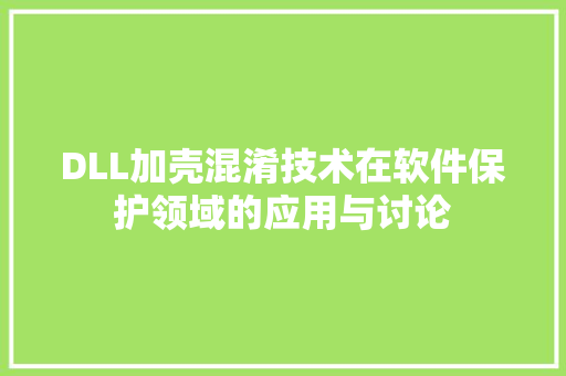 DLL加壳混淆技术在软件保护领域的应用与讨论