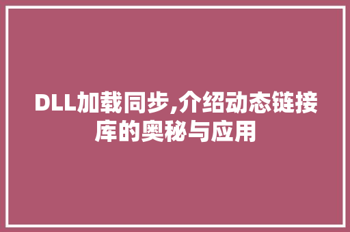 DLL加载同步,介绍动态链接库的奥秘与应用 seo技术