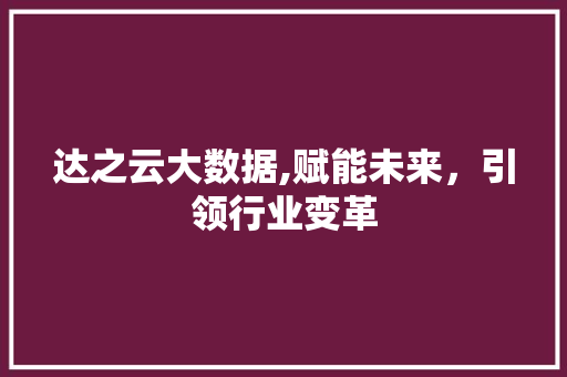 达之云大数据,赋能未来，引领行业变革