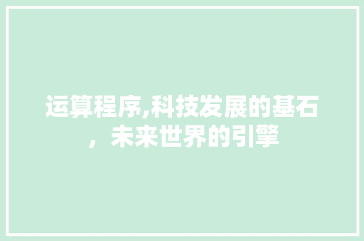 运算程序,科技发展的基石，未来世界的引擎