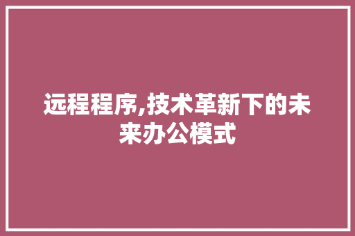 远程程序,技术革新下的未来办公模式