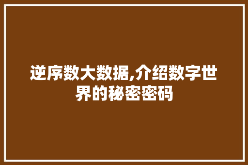 逆序数大数据,介绍数字世界的秘密密码