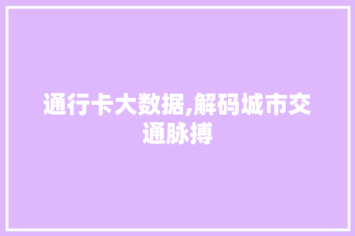 通行卡大数据,解码城市交通脉搏