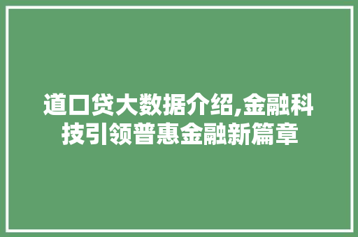 道口贷大数据介绍,金融科技引领普惠金融新篇章