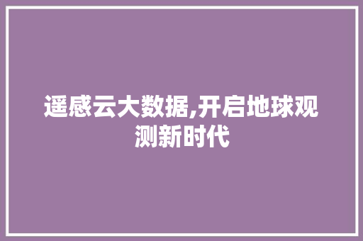 遥感云大数据,开启地球观测新时代 头条优化