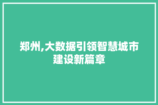 郑州,大数据引领智慧城市建设新篇章
