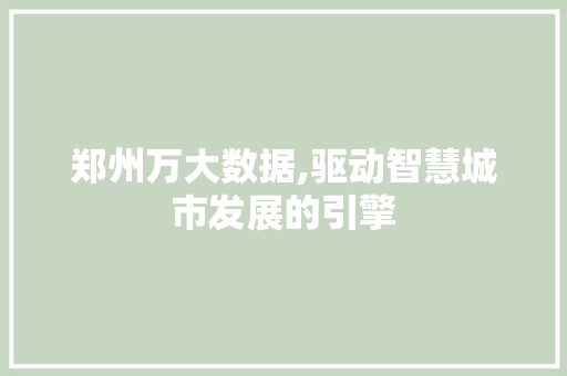 郑州万大数据,驱动智慧城市发展的引擎