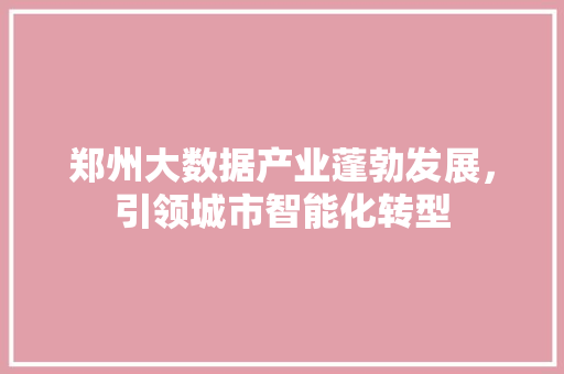 郑州大数据产业蓬勃发展，引领城市智能化转型 小程序开发