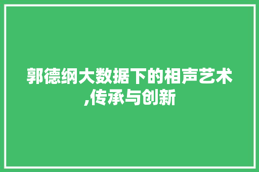 郭德纲大数据下的相声艺术,传承与创新