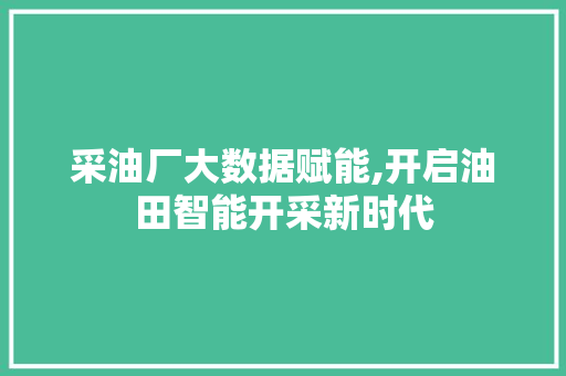 采油厂大数据赋能,开启油田智能开采新时代