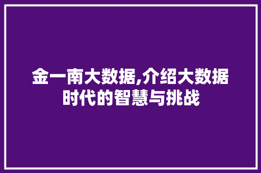 金一南大数据,介绍大数据时代的智慧与挑战