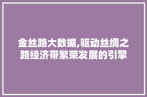金丝路大数据,驱动丝绸之路经济带繁荣发展的引擎