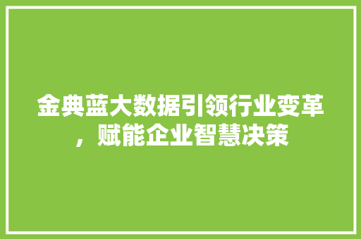 金典蓝大数据引领行业变革，赋能企业智慧决策 AI技术学习