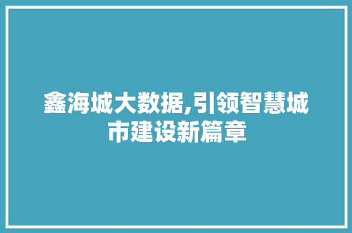 鑫海城大数据,引领智慧城市建设新篇章 头条优化