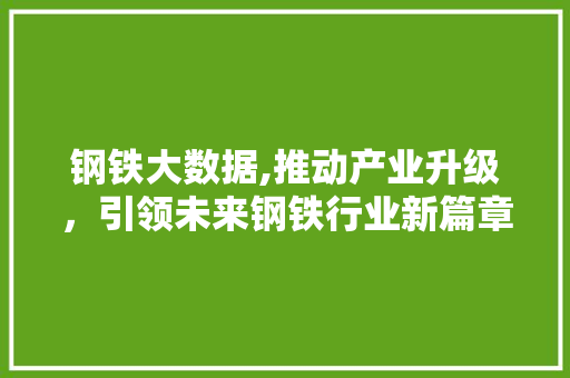 钢铁大数据,推动产业升级，引领未来钢铁行业新篇章