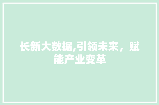 长新大数据,引领未来，赋能产业变革