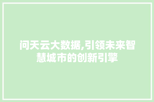 问天云大数据,引领未来智慧城市的创新引擎