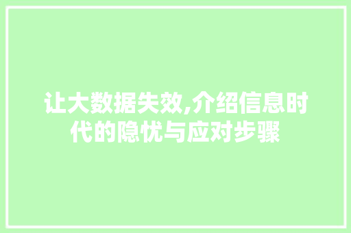 让大数据失效,介绍信息时代的隐忧与应对步骤 seo技术