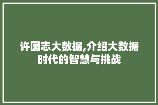 许国志大数据,介绍大数据时代的智慧与挑战 小程序开发