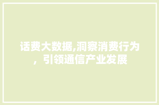 话费大数据,洞察消费行为，引领通信产业发展