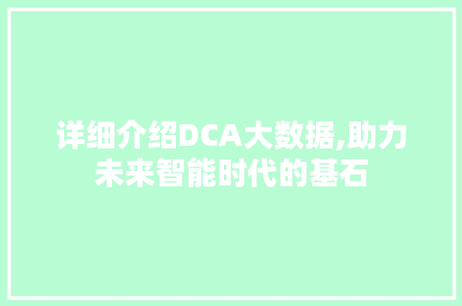 详细介绍DCA大数据,助力未来智能时代的基石 英文谷歌算法