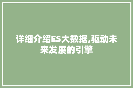 详细介绍ES大数据,驱动未来发展的引擎