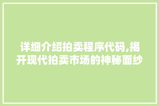 详细介绍拍卖程序代码,揭开现代拍卖市场的神秘面纱 小程序开发